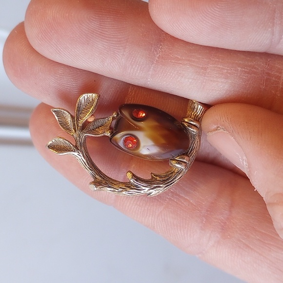 Vintage Signed Emmons Lucite Owl Red Rhinestone Eyes Tiny - Picture 3 of 4